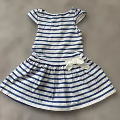 プチバトー　100cm ボーダー　半袖ワンピース　ブルー　綿100