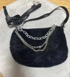 ファー ショルダーバッグ 黒 チェーン ハンドバッグ ブラック