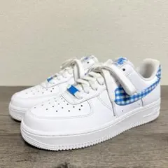 未使用 エアフォース1 DZ2784-100 スニーカー 23.5 水色チェック