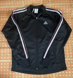 アディダス ジャージ　ジャケット　三本ライン 160㎝　女性　S 黒　ピンク