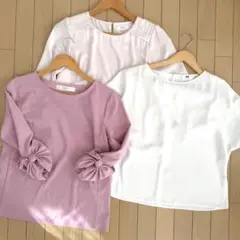 シャツ　ブラウス　リボン付き　ホワイト　ピンク　薄ピンク　長袖　半袖　まとめ売