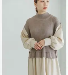 【未使用】ＩＴＥＭＳ　ＵＲＢＡＮ　ＲＥＳＥＡＲＣＨ　ニットベストドッキングワンピ