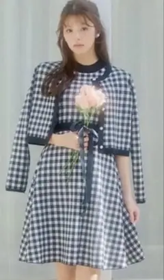 SWINGLE 配色ギンガムチェックニットカーディガン