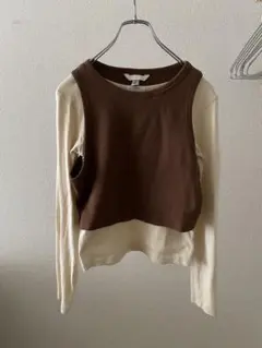 h&m ブラウン　リブノースリーブ