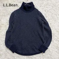 ＊L.L.Bean＊【S】ネイビー ホワイト 長袖ニット パターン編　タートル