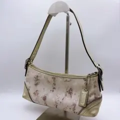 COACH コーチ アクセサリーポーチ フローラル ワンショルダーバッグ 金 白