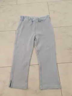 水色フリルウエスト七分丈パンツ