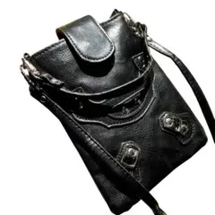 ミニショルダーバッグ ブラック スタッズ レザー調 2WAY