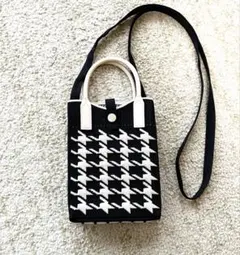 千鳥格子 ニット ミニポシェット スマホショルダー