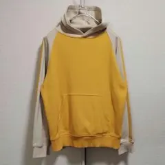 90s OLD UNIQLO フーディー スウェット プルオーバー 黄×ベージュ