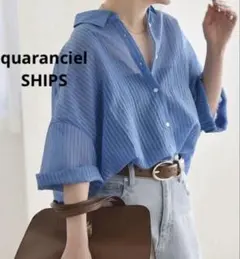 美品　カランシエル　シップス　シアー ストライプ ボーダー ビッグ シャツ　F