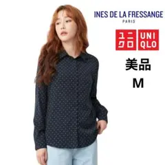 ユニクロ イネス・ド・ラ・フレサンジュ ドット柄シャツ M 黒 コットン100%