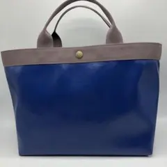 ハンドメイド　ダークブルー　フェイクレザー　トートバッグ