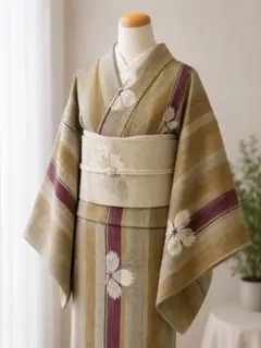 お買得】着物と帯セット 普段着コーデ 小紋 単衣 京袋帯 着丈151