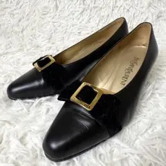 Yves Saint Laurent パンプス スエードリボン ブランドロゴ刻印