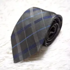 美品！BURBERRY ネクタイ チェック ホースロゴ グレー 厚手メンズ