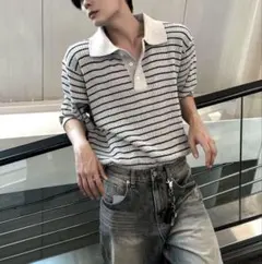 COMFORTABLE CLOTHES ボーダー ニットポロシャツ