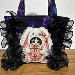 猫パネル　着ぐるみ猫ちゃん　ハートフリルトート　猫ちゃんチャームつき 猫パネル 着ぐるみ猫ちゃん ハートフリルトート 猫ちゃんチャームつき