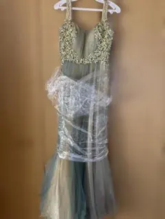 グリーン ビーズ刺繍 カラードレス