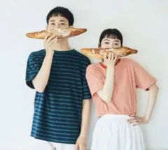 studioclip りこまさ夫婦コラボ　半袖ストライプTシャツ