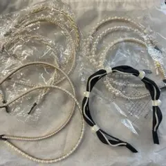 パール・リボン付きヘアバンド9個セット