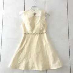 ローブドフルール ツイード ミニドレス イエロー リボン パール キャバドレスS
