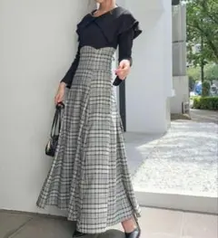 【未使用】dazzlin ビッグカラーチェックコルセットワンピース Mサイズ