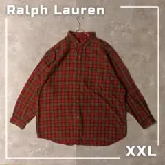 90s POLO JEANS COMPANY XXL チェックネルシャツ 赤