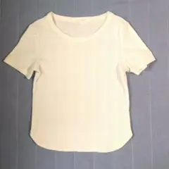GU ホワイト リブ編み 半袖Tシャツ L