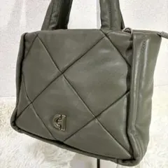 【美品】コールハーン レザー キルティング ハンドバッグ カーキ緑