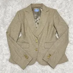 美品　カシミヤ混　シルク混　ヘリンボーン　金ボタン　テーラードジャケット