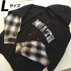NORTH フード付きオーバーサイズパーカー 重ね着風 L