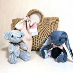 Cheri mi ストロー素材のハンドバッグ　とハンドメイドぬいぐるみセット
