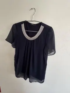 コムサイズム　ネイビー シフォン 半袖ブラウス M