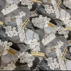 オックス生地　レース＆デニム柄　ビンテージ