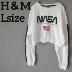 H＆M DIVIDED 【L】ホワイト NASAロゴ クロップド長袖Tシャツ