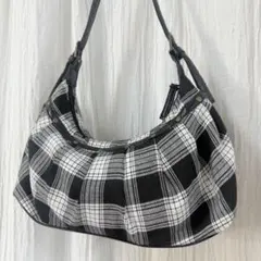 【Y2K】チェック柄 ワンハンドルバッグ レザーハンドル　ゴールドラメ