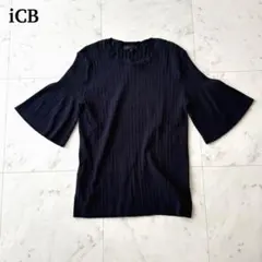 アイシービー リブニット フレアスリーブ 半袖 ネイビー M iCBのサムネイル