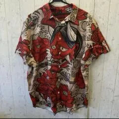 赤鬼 般若 鯉 花柄 和柄アロハシャツ 派手 浮世絵 2XL 刺青 カラフル