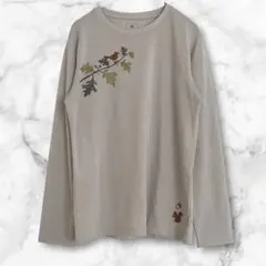 ミズノ　長袖Tシャツ　プリントT 鳥と葉のデザイン　アウトドア　S ベージュ