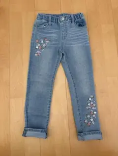女の子 120デニム ジーンズ ズボン 花柄 刺繍