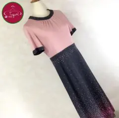 レトロ ワンピース 小花柄 半袖 バイカラー 古着 グレー ピンク