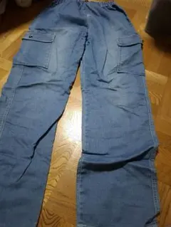 c*e様 デニムブルー ポケット付きストレッチウエストゴムパンツ　150cm