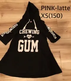 黒7分丈ワンピース150cmXSパーカーハートシンプル肩出しラインベルト