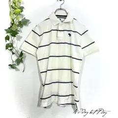 アバクロンビー＆フィッチ ポロシャツ 半袖 ボーダー 白 ネイビー Lサイズ
