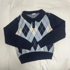 GU アーガイル柄ポロニット ネイビー 春コーデ 韓国風⟡.·