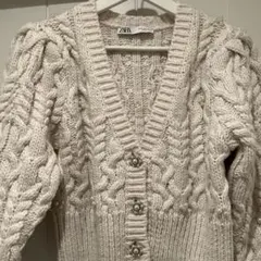 ZARA アイボリー ケーブルニットカーディガン
