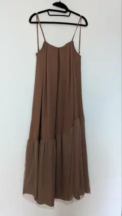 ワンピース ブラウン 異素材切り替え