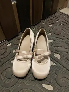 バレエシューズ パンプス キトゥンヒール キューバンヒール リボン付き ピンク