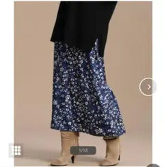 大きいサイズ　レディース ロングスカート 花柄 ブルーのサムネイル